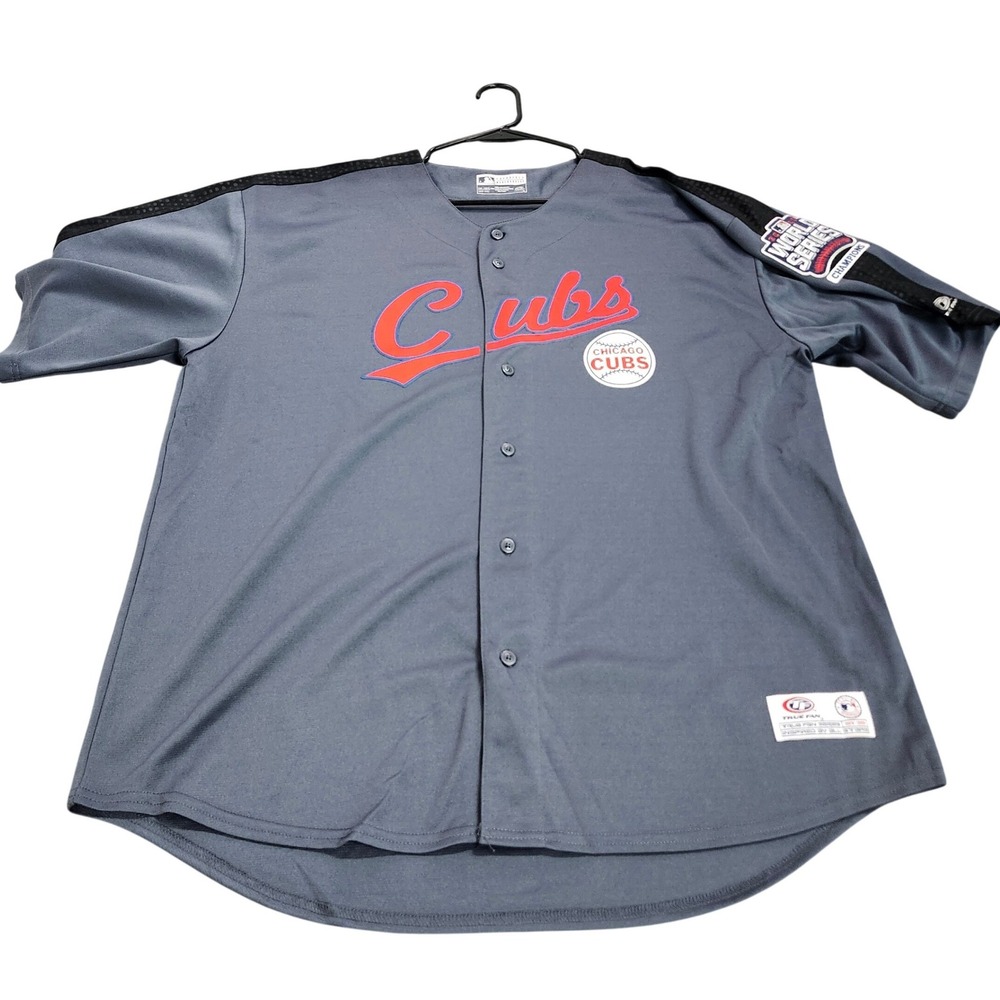 True Fan Chicago Cubs 2016 World Series Champions Baseball Jersey Mens 2XL Gray